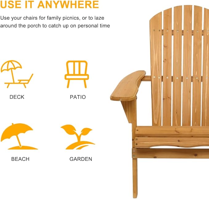 Outvita Wood Adirondack Chair, Folding Wooden Lounge Seating - Photo 6