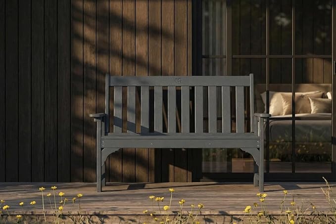 HDPE Garden Bench, All Weather 2-Person Outdoor Benches, Rust Free & Fade Resistant Patio Benches for Garden, Porch - Photo 1
