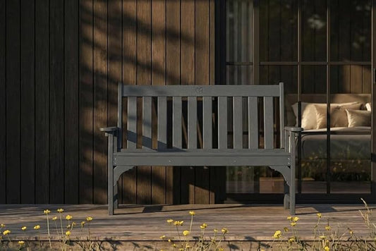 HDPE Garden Bench, All Weather 2-Person Outdoor Benches, Rust Free & Fade Resistant Patio Benches for Garden, Porch, Backyard, Deck, Lawn, Balcony, Poolside (Grey, 1 Beach)