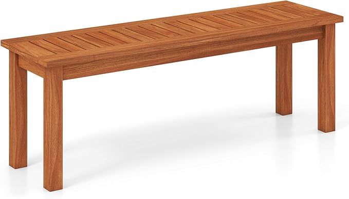 Tangkula Outdoor Wood Bench, 2-Person Backless Patio Garden Bench with Slatted Seat - Photo 9