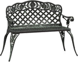 Green Cast Aluminum Garden Bench with Floral Patterns, Medium Size Durable Outdoor Bench for Patio - Photo 3