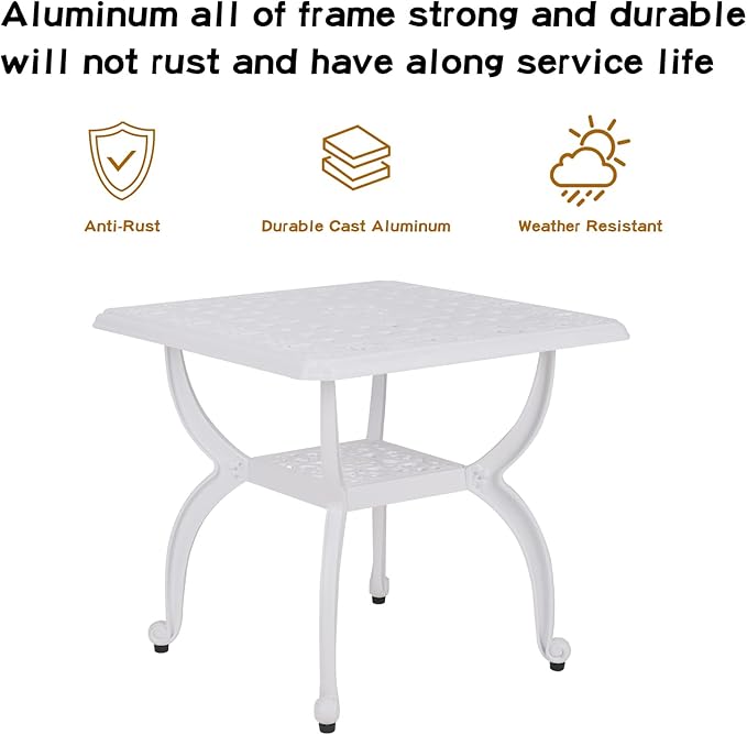 JARDIN DE CENTENNIAL Cast Aluminum Outdoor Side Table, Anti-Rust Outdoor End Table, Patio Coffee Bistro Table for Indoor - Photo 4