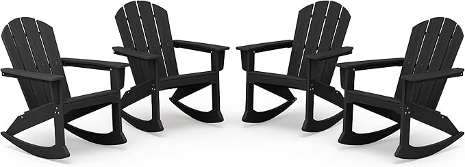 SERWALL Outdoor Adirondack Rocking Chairs Set of 4, All-Weather HDPE Adirondack Rocker Chair, Front Porch Rocker Chairs for Patio Lawn Porch Deck, Black
