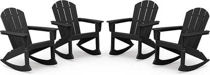SERWALL Outdoor Adirondack Rocking Chairs Set of 4, All-Weather HDPE Adirondack Rocker Chair, Front Porch Rocker Chairs for Patio Lawn Porch Deck, Black