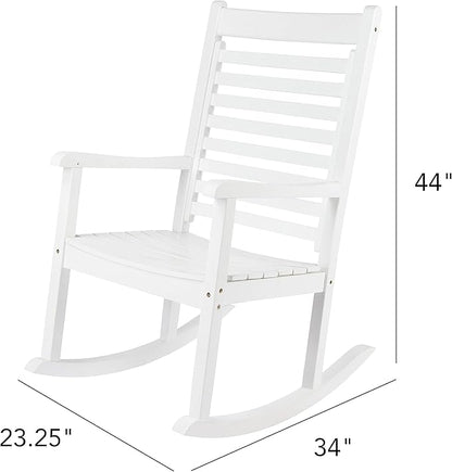 Shine Company Modern Wood Rocking Chair, Ergonomic Wide Seat Porch Rocker, White