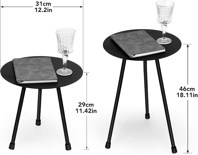 12.2" Small Round Outdoor Side Table - Adjustable Height (11.4" & 18.1") Sturdy Metal End Table - Photo 3