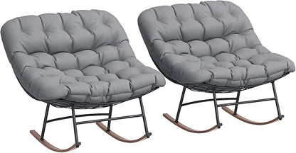 Outsunny Outdoor Rocking Chair Set of 2, Oversized Rocking Papasan Chairs with Cushions, Steel Frame, Comfy Outdoor Rockers for Patio Porch Lawn Garden, Gray