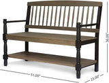 Merax 51" Outdoor Bench with Storage, Acacia Wood Metal Frame Chair Furniture for Garden Patio, Porch, Backyard, Park - Photo 2