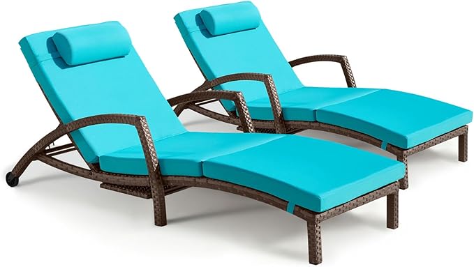 Chaise Lounge Chairs Outdoor Set of 2, Comfy Outside Wicker Patio Pool Lounge Chair w/ 5 Adjustable Back Angle - Photo 1