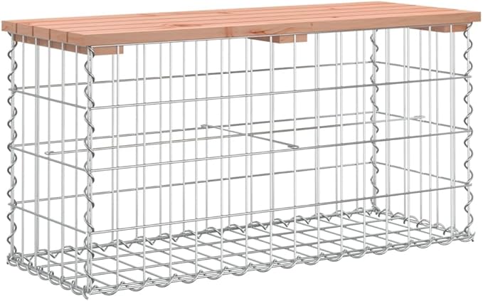 Douglas Fir Wood Garden Bench with Gabion Base, Outdoor Patio Seating for Two Adults, Durable and Rustic Design, Easy Assembly, Compact Furniture for Balcony or Garden