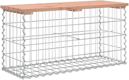 Douglas Fir Wood Garden Bench with Gabion Base, Outdoor Patio Seating for Two Adults, Durable and Rustic Design, Easy Assembly, Compact Furniture for Balcony or Garden