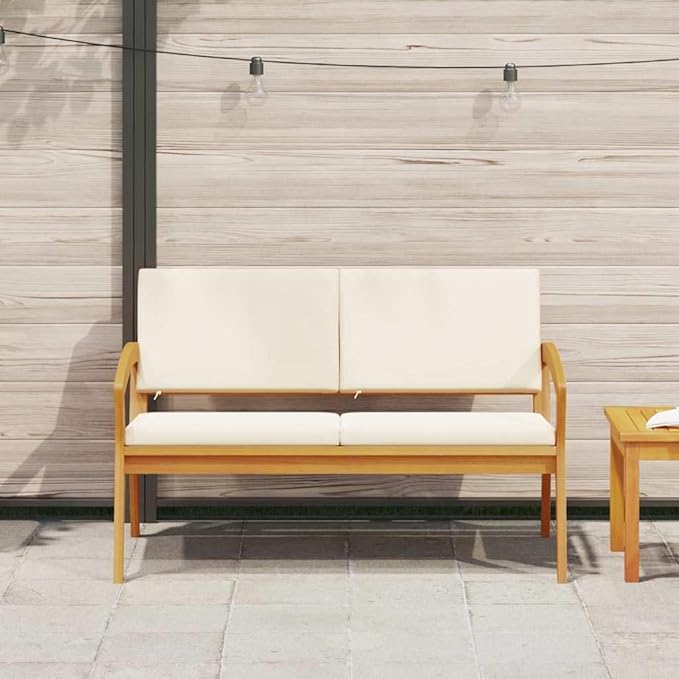 2-Seat Acacia Wood Garden Bench with Cushion, 19.29 in Seat Width, Oil Natural Finish, 485 lb Capacity, Modern Outdoor Seating for Patio Balcony Porch Backyard