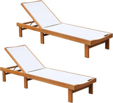 Tangkula Outdoor Wood Chaise Lounge Chair, Patio Chaise Lounger with 5-Position Adjustable Back - Photo 1