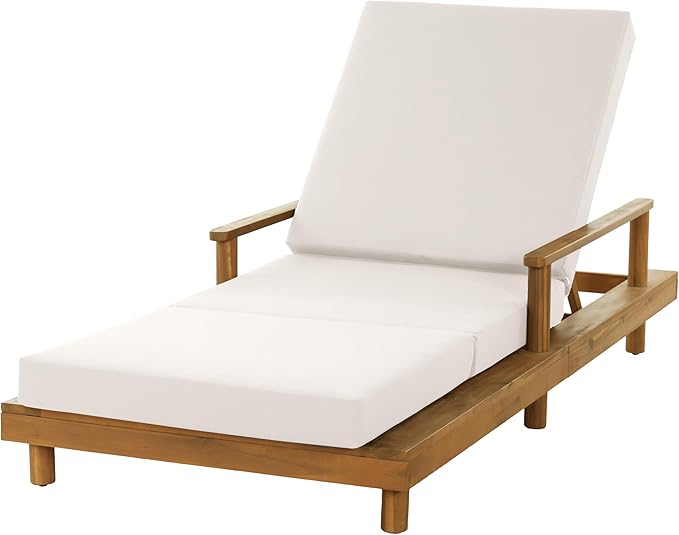 Merax Acacia Wood Outdoor Chaise Lounge Chair with 3-Position Adjustable Backrest & 4" Thick 3-Fold Removable Cushion - Photo 5
