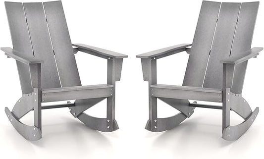 Giantex Outdoor Rocking Chairs Set of 2 - Waterproof HDPE Adirondack Rocker with Curved Back, Rounded Armrest, 330lbs Weight Capacity, Outside Chair for Patio, Porch, Balcony, Backyard, Poolside, Gray