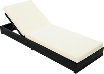 Christopher Knight Home Bayard Acacia Wood Chaise Lounge Chair Outdoor, Adjustable Backrest Sun Lounger Recliner, Wooden Patio Sun Bathing Lounge Chair, Black