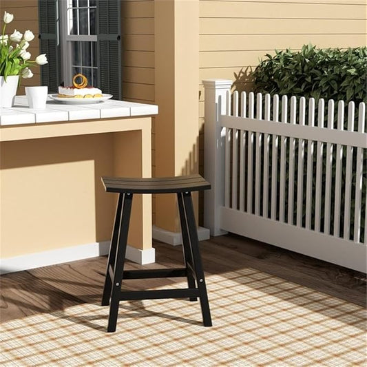 Costaelm 24" Height Outdoor Bar Stools, All-Weather Bar Stools, Adirondack Poly Patio Bar Stool for Patio, Deck, Kitchen Counter and Garden, Black