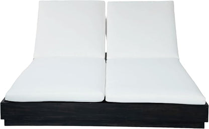 Christopher Knight Home Toridan Double Chaise Lounge Outdoor with Cushion, Acacia Wood Patio Chaise Lounge Set of 2, Adjustable Backrest Poolside Sun Lounger, Wood Sunbathing Chair, Black+White