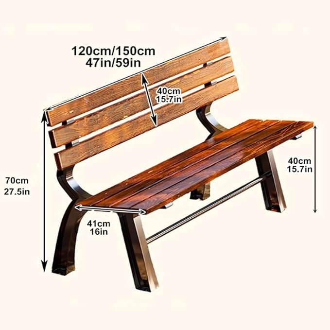 Outdoor Garden Bench, Park Bench with Back, Metal Steel Frame Bench Patio, Metal Bench, Perfect for Garden, Patio, Porch, Deck(Blue,150cm/59in)