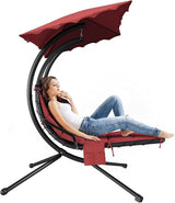 Indoor Outdoor Chaise Lounge, Patio ChaiseLounge with Removable Canopy & Built-in Pillow, Hammock Chair with Stand - Photo 1