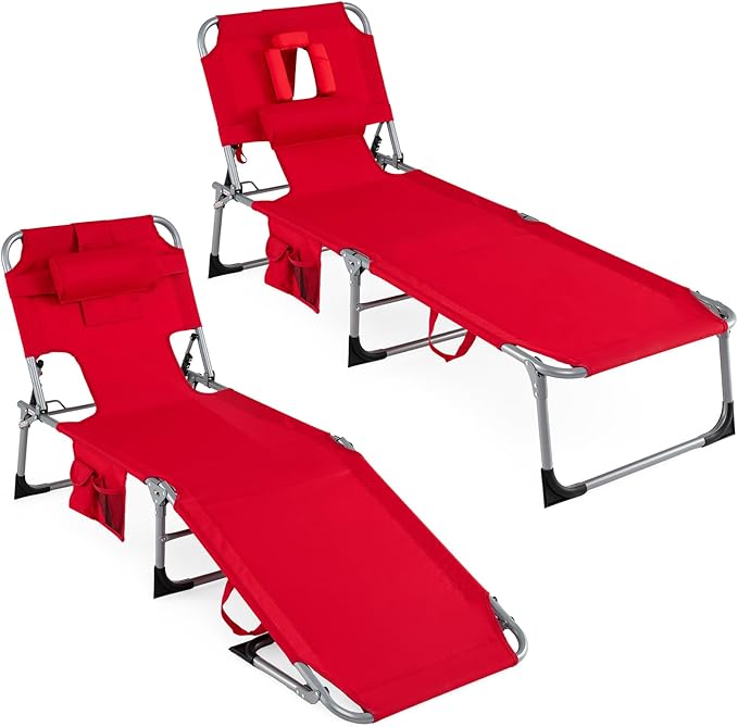 Giantex Face Down Tanning Chair, Folding Beach Lounge Chair w/ 4-Position Adjustable Backrest - Photo 1