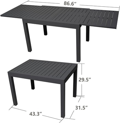 Kozyard 7 Piece Outdoor Patio Dining Set for 6, Extendable Dining Table with 6 Chairs, Metal Frame Outdoor Furniture Set for Backyard, Porch, Deck, Garden