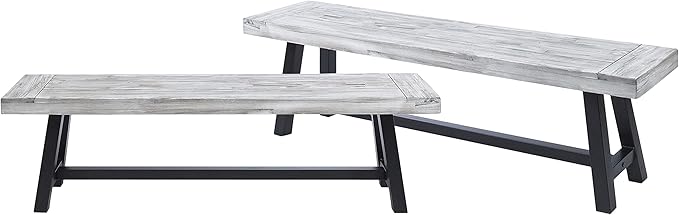 Merax 2 Pack Outdoor Acacia Wood Patio Bench, Garden Benches for Porch Park Yard Backyard Lawn, Grey + Black