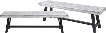 Outdoor Bench Set of 2 - Modern Industrial Acacia Wood Patio Benches, Weather-Resistant Powder-Coated Metal Frame & Slat Design, Backyard Garden Seating (63" W Each) (Gray Black)