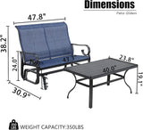 PatioFestival 2 Pcs Patio Glider Bench Set - Outdoor Loveseat Glider Chair with Metal Coffee Table, Textilene Fabric - Photo 2