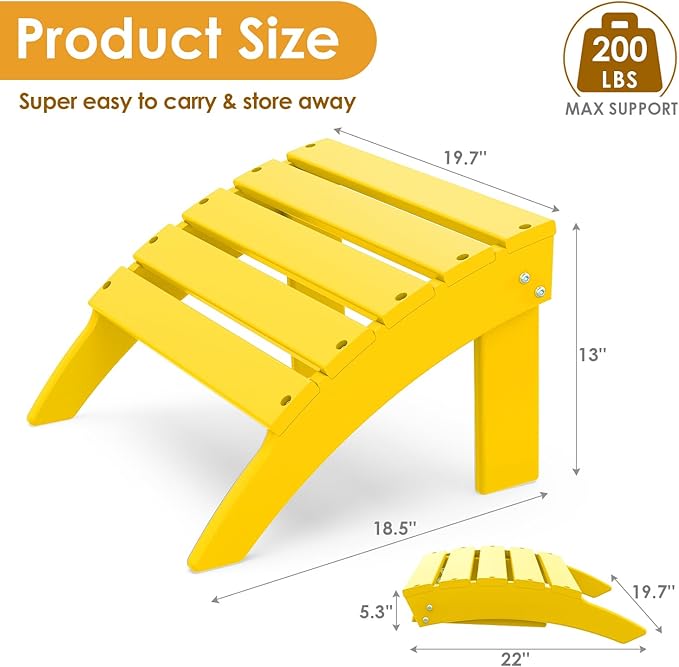 IVY&LANE Outdoor Adirondack Ottoman | Folding | HDPE | Yellow | All Weather - Photo 3