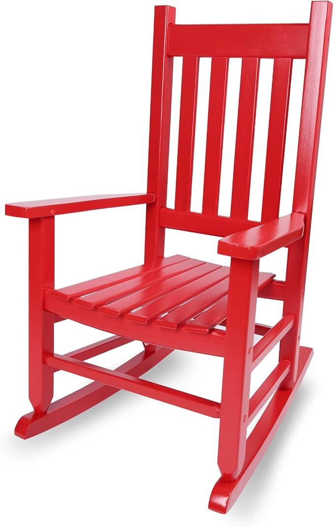 Kids Rocking Chair for Toddler and Children Comfy Recliner Wooden Rocker for Baby Girls Outdoor Lounge for Age 6-10 Indoor Anti-Tip Design Safe & Sturdy Red