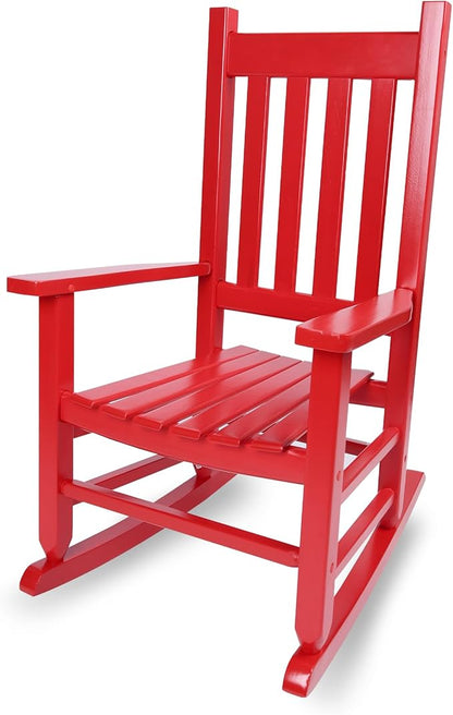 Kids Rocking Chair for Toddler and Children Comfy Recliner Wooden Rocker for Baby Girls Outdoor Lounge for Age 6-10 Indoor Anti-Tip Design Safe & Sturdy Red