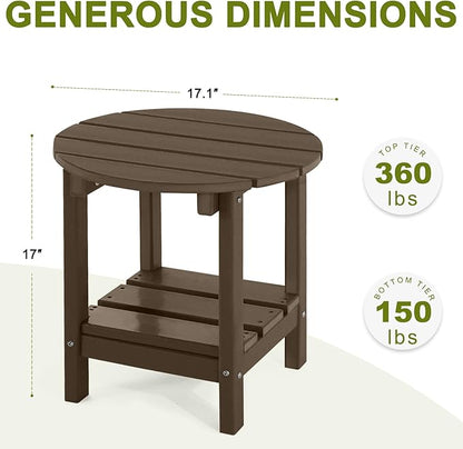 Adirondack Outdoor Side Tables, 2-Tier Round Outdoor Table, Weather Resistant HDPE Patio End Table for Garden, Lawn, Pool, Beach, Porch, Deck, Backyard - Dark Brown