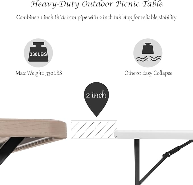 Giantex Picnic Table Bench Set Outdoor Camping All Weather Metal Base Wood-Like Texture Backyard Poolside Dining Party - Photo 7
