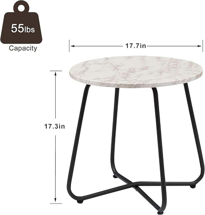 VECELO 17.7 inch Small Round Outdoor Side Table,Patio End Table,Waterproof Wood Table with Weather Resistant Steel Adjustable Feet for Living Room Bedroom Garden Yard Balcony Porch Poolside