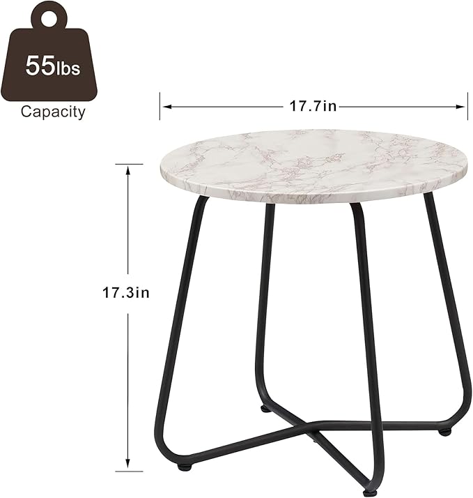 VECELO 2 Set Outdoor Side Table, 17.7 inch Small Round Patio Table - Photo 3