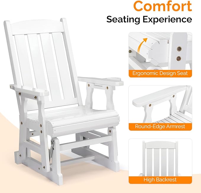 VINGLI Wooden Patio Glider, Heavy Duty 600 LBS Outdoor Glider with Cup Holders - Photo 4