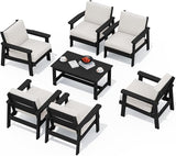 SERWALL Patio Conversation Sets, 7 Piece, Black Frame with Khaki Cushions - Photo 1