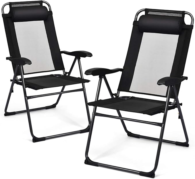 Giantex Set of 4 Patio Dining Chairs, Folding Lounge Chairs with 7 Level Adjustable Backrest, 300 Lbs Capacity - Photo 9
