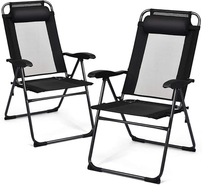 Giantex Set of 4 Patio Dining Chairs, Folding Lounge Chairs with 7 Level Adjustable Backrest, 300 Lbs Capacity, Outdoor Portable Chairs with Metal Frame