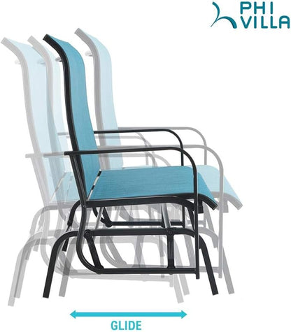 PHI VILLA Outdoor Glider Rocking Bench Chair Clearance for 2 Person, Patio Loveseat Gliders with 42" High Back for Outside Lawn Garden Deck, Blue