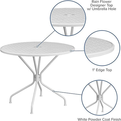 Flash Furniture Oia Commercial Grade 35.25" Round White Indoor-Outdoor Steel Patio Table with Umbrella Hole