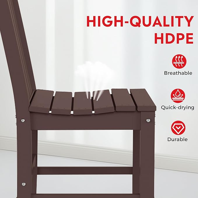 Costaelm Armless Outdoor Chair, Patio Adirondack Chair, HDPE Poly Lumber Waterproof Restaurant Bistro Kitchen Dining Chair for Outside Porch Backyard Garden, Dark Brown