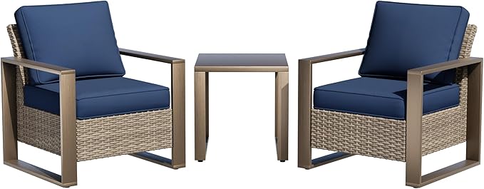 Outdoor Wicker Metal Chairs Set of 2 with Matching Side Table - 3 Pieces Patio Bistro Set with Removable Olefin Fabric - Photo 1
