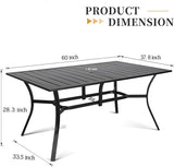 SOLAURA Outdoor Dining Table, 60" x 38" Patio Metal Steel Slat Table for 6-Person with 1.57" Umbrella Hole - Photo 3
