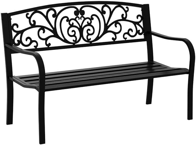 Bonnlo Garden Bench Outdoor Bench Steel Frame Furniture Patio Bench Seating Park Patio Seat