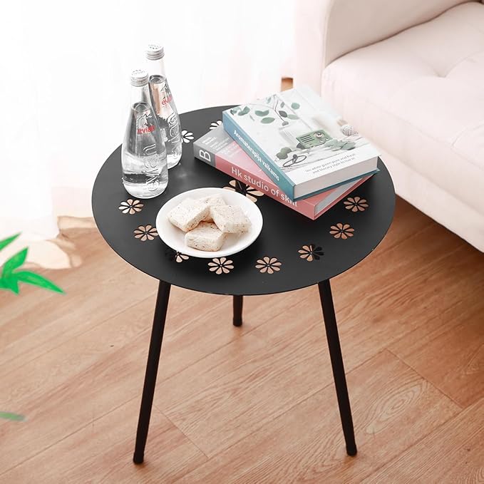 18 Inch Outdoor Side Table Patio Round Tables for Outside Black End Tables Small Coffee Table End Table Modern Metal - Photo 8