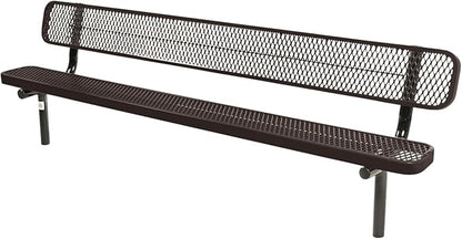 COATEDOUTDOORFURNITURE Coated Outdoor Furniture Heavy-Duty Outdoor Bench Thermoplastic Coated, Expanded Metal, Commercial-Grade Seating, Made in America (Inground with Back, 8 Ft, Brown)