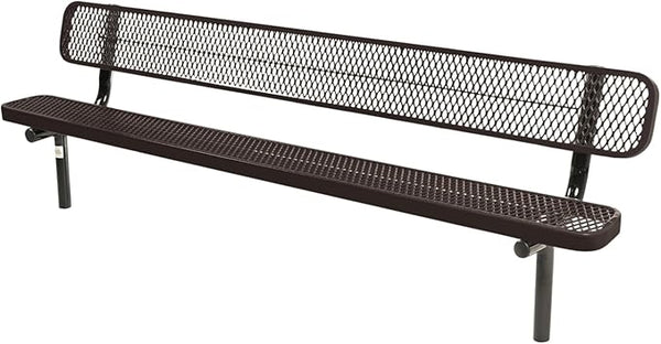 COATEDOUTDOORFURNITURE Coated Outdoor Furniture Heavy-Duty Outdoor Bench Thermoplastic Coated, Expanded Metal, Commercial-Grade Seating, Made in America (Inground with Back, 8 Ft, Brown)