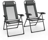 Giantex Set of 2 Patio Folding Chairs, Portable Outdoor Dining Chairs with 7-Level Adjustable Backrest, Headrest - Photo 1